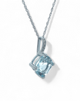 Collar cadena colgante Topacio azul 6 mm en grifa y barra de brillantes