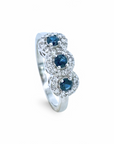 Anillo Tricillo Zafiros Halo Diamantes platino