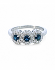 Anillo Tricillo Zafiros Halo Diamantes platino