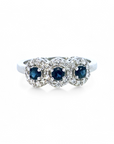 Anillo Tricillo Zafiros Halo Diamantes platino