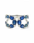 Anillo Diseño Zafiros ovales y brillantes