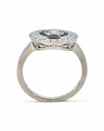 Anillo Solitario Diamante en bisel y doble halo de zafiros y brillantes