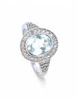 Anillo Solitario Aguamarina Oval 1,5 Ct en bisel y halo de brillantes