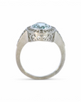 Anillo Solitario Aguamarina Oval 1,5 Ct en bisel y halo de brillantes