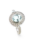 Anillo Solitario Aguamarina Oval 1 Ct en bisel y halo de brillantes