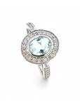Anillo Solitario Aguamarina Oval 1 Ct en bisel y halo de brillantes