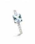 Anillo Solitario Aguamarina en grifa y brillantes
