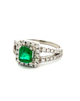 A pedido - Anillo Esmeralda Rectangular Halo Brillantes y Doble Argolla