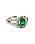 A pedido - Anillo Esmeralda Rectangular Halo Brillantes y Doble Argolla