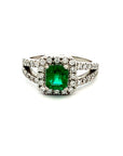 A pedido - Anillo Esmeralda Rectangular Halo Brillantes y Doble Argolla