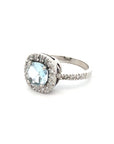 A pedido - Anillo Aguamarina Cushion en Grifa 7 x 7 mm Halo