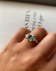 A pedido - Anillo Aguamarina Cushion en Grifa y Brillantes laterales