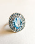 A pedido - Anillo Aguamarina Oval en Bisel 10 mm Halo Doble