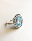 A pedido - Anillo Aguamarina Oval en Bisel 10 mm Halo Doble