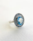 A pedido - Anillo Aguamarina Oval en Bisel 10 mm Halo Doble