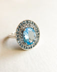 A pedido - Anillo Aguamarina Oval en Bisel 10 mm Halo Doble