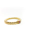 A pedido - Anillo Zafiro Rosado Redondo en Bisel 2,5 mm y argolla pelotitas