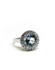 A pedido - Anillo Aguamarina Redonda en Grifa 9 mm Halo