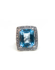 A pedido - Anillo Topacio Cuadrado Azul Bisel 15 mm Halo