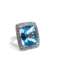 A pedido - Anillo Topacio Cuadrado Azul Bisel 15 mm Halo