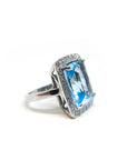 A pedido - Anillo Topacio Cuadrado Azul Bisel 15 mm Halo