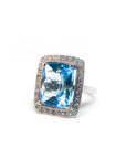 A pedido - Anillo Topacio Cuadrado Azul Bisel 15 mm Halo