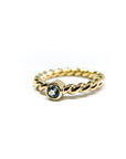 A pedido - Anillo Aguamarina Redonda en Bisel 3mm Argolla Trenzada