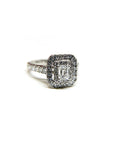 A pedido - Anillo Diamante Corte Esmeralda en Grifa Halo Doble y brillantes en argolla