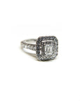 A pedido - Anillo Diamante Corte Esmeralda en Grifa Halo Doble y brillantes en argolla