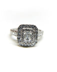 A pedido - Anillo Diamante Corte Esmeralda en Grifa Halo Doble y brillantes en argolla