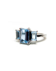 A pedido - Anillo Tricillo Aguamarinas Corte Esmeralda en Grifa 6 x 4 mm