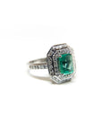 A pedido - Anillo Esmeralda Rectangular en Grifa 7x5 mm Halo doble