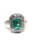 A pedido - Anillo Esmeralda Rectangular en Grifa 7x5 mm Halo doble
