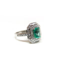 A pedido - Anillo Esmeralda Rectangular en Grifa 7x5 mm Halo doble