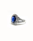 A pedido - Anillo Zafiro Oval en Grifa Halo Doble Argolla