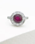 A pedido - Anillo Rubí Redondo en Bisel Halo