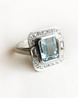 A pedido - Anillo Aguamarina Rectangular en Bisel 10 x 12 mm Halo