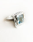 A pedido - Anillo Aguamarina Rectangular en Bisel 10 x 12 mm Halo
