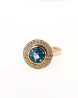 A pedido - Anillo Topacio Redondo Azul Bisel Halo