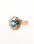 A pedido - Anillo Topacio Redondo Azul Bisel Halo