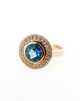 A pedido - Anillo Topacio Redondo Azul Bisel Halo