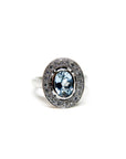 A pedido - Anillo Aguamarina Oval en Bisel 7x5 mm Halo