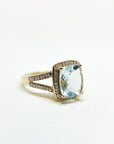 A pedido - Anillo Aguamarina Rectangular en Grifa 7 x 9 mm Halo y doble argolla