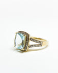 A pedido - Anillo Aguamarina Rectangular en Grifa 7 x 9 mm Halo y doble argolla
