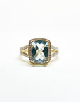 A pedido - Anillo Aguamarina Rectangular en Grifa 7 x 9 mm Halo y doble argolla