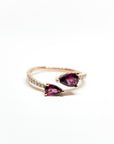 A pedido - Anillo Granates Pera 6x4mm y 5x3mm Grifa y brillantes en argolla.
