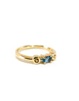 A pedido - Anillo Tricillo Topacio Azul Navette Grifa y Zafiro Amarillo Bisel