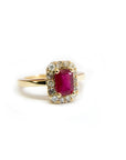 A pedido - Anillo Rubí Rectangular en Grifa 6 x 5 mm Halo