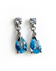 A pedido - Aros Colgantes Topacio Azul corte Pera y Diamantes Silver