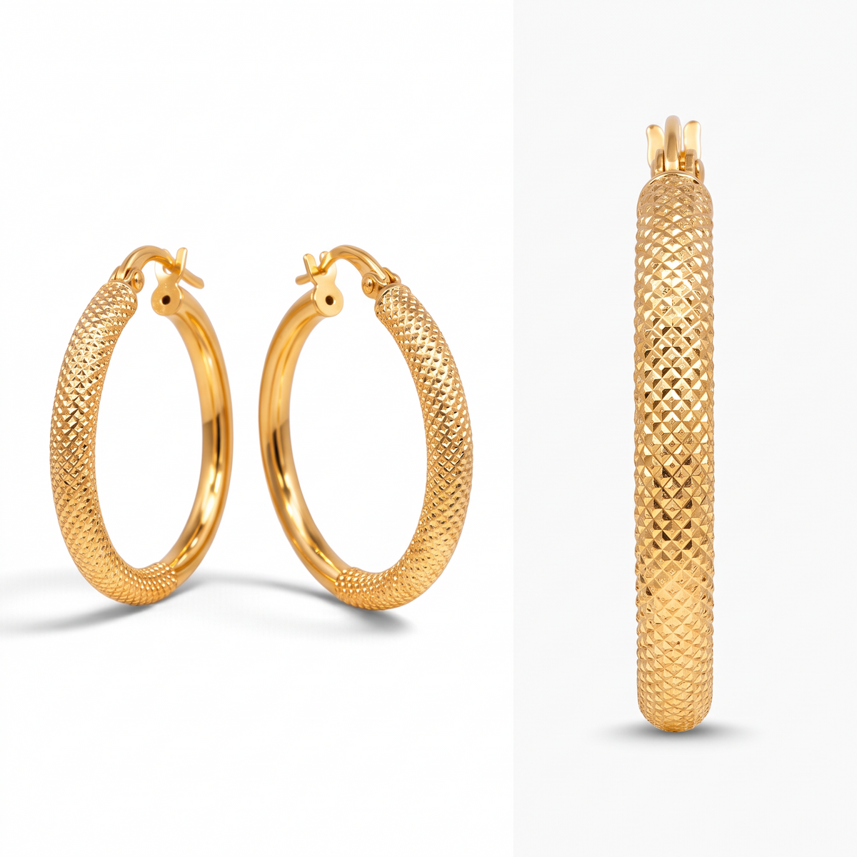 Aros argollas diseño texturado 2.9 mm oro 18K - 25 mm